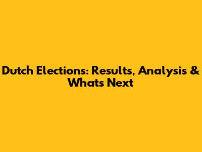 Dutch Elections: Results, Analysis & What's Next
