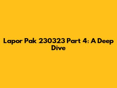 Lapor Pak 230323 Part 4: A Deep Dive
