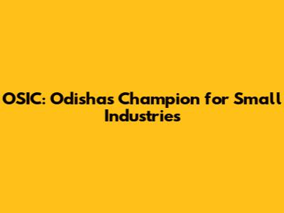 OSIC: Odisha's Champion for Small Industries