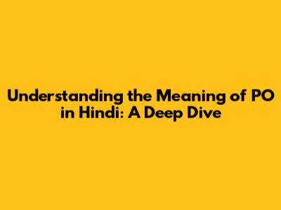 Understanding the Meaning of 'PO' in Hindi: A Deep Dive
